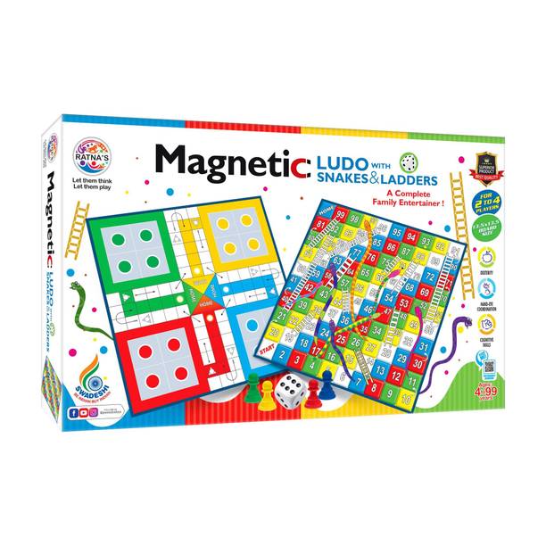 Ratnas Magnetic Ludo With Snakes & Ladders (1257) Strategy & War Board Game