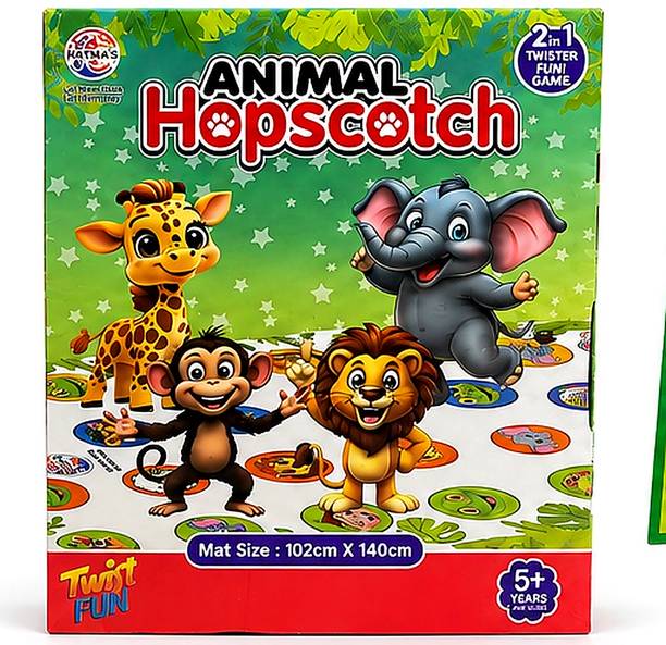 Ratnas Animal Hopscotch 2-in-1 Twister Fun Game, Indoor Outdoor Games for Kids Age 5+ Party & Fun Board Game