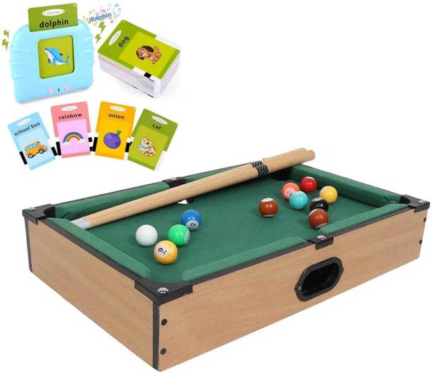 JOYFULJOURNEY Wooden Mini Snooker Table – Billiard Pool Game + [Free Flash Card] Party & Fun Board Game