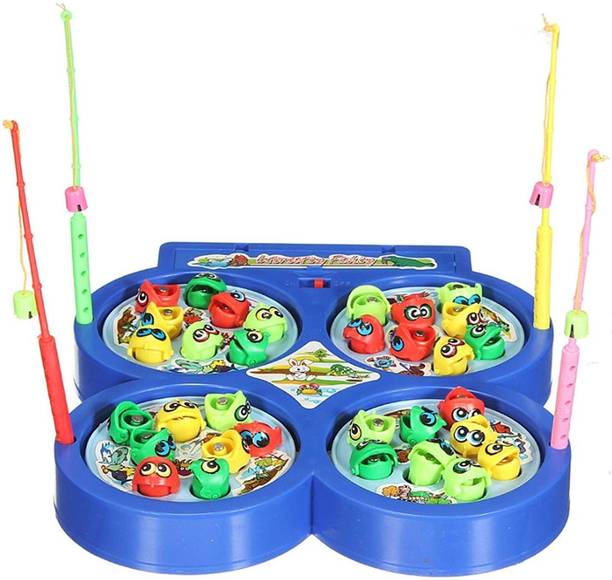 DHRUVINE Kids Fishing Game Toy with 4 Rods & Rotating Fish Board Educational Playset Party & Fun Board Game