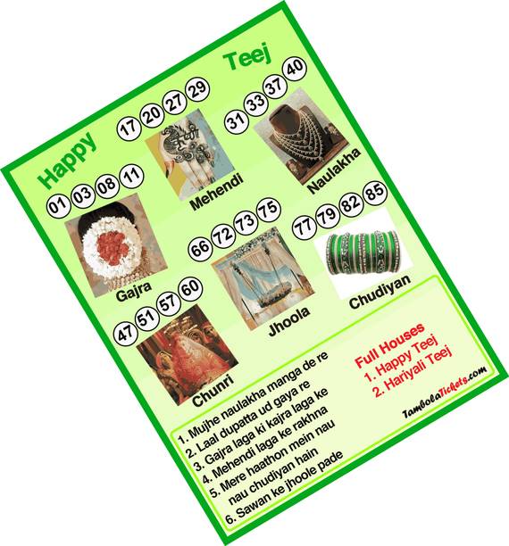 Tambola Tickets Green Teej Tambola Housie Tickets with Dividends (24 Cards) Board Game Accessories