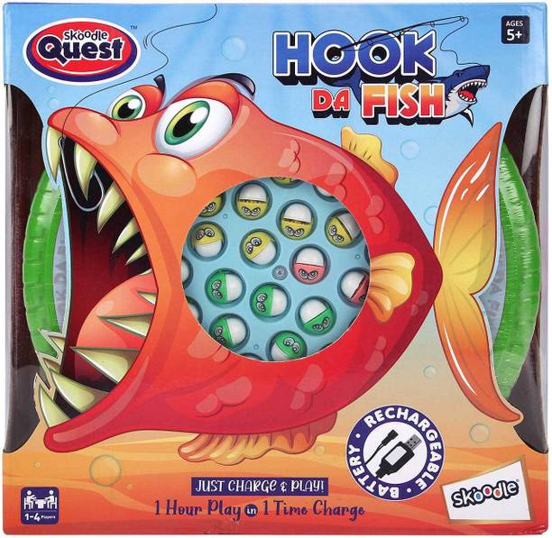 SKOODLE Quest Hook Da Fish Rechargeable Fishing Board Game | Age 5+ | Green Educational Board Games