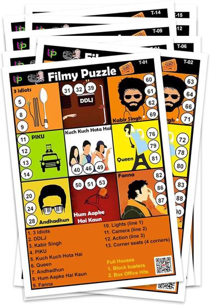 UltPult Tambola Bollywood Filmy Puzzle Theme Housie Bingo English (15 Tickets) Kitty Party Board Game Accessories