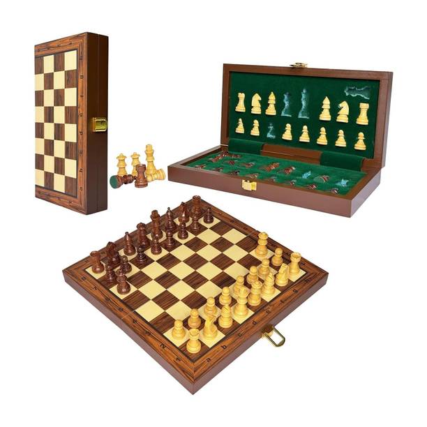 Palm Royal Handicrafts 10x10 inches Wooden Chess Board Set magnetic with extra queens Strategy & War Board Game