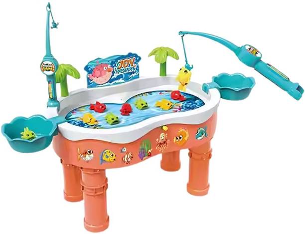 Kids Mandi Rotating Fishing Game Electronic Board Game Music Lights Magnetic Fish Playset Board Game Accessories
