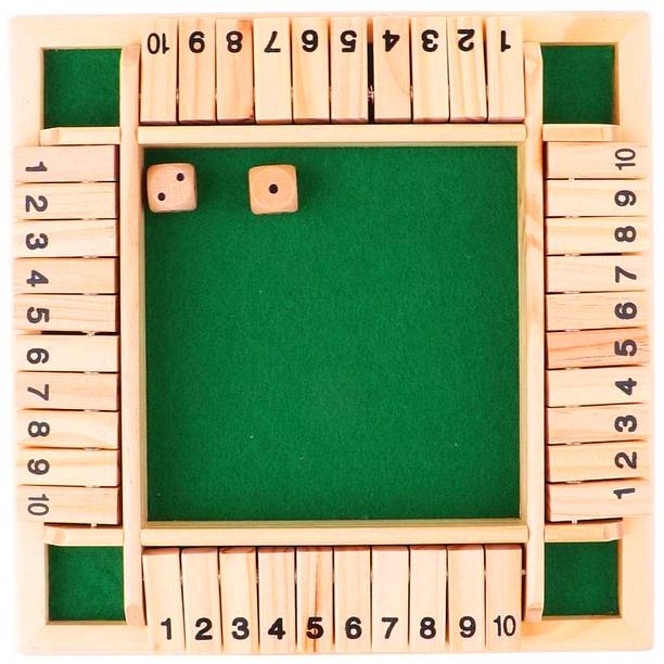 poksi Shut The Box Game 4 Player -Wooden Table Game,Dice Board Game Accessories