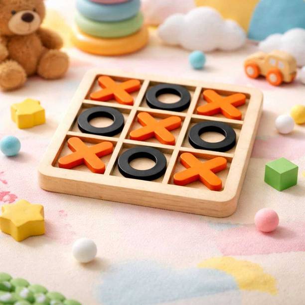 Kimio Wooden Tic Tac Toe Board Game for Kids & Adults | Classic XO Strategy Puzzle Strategy & War Board Game