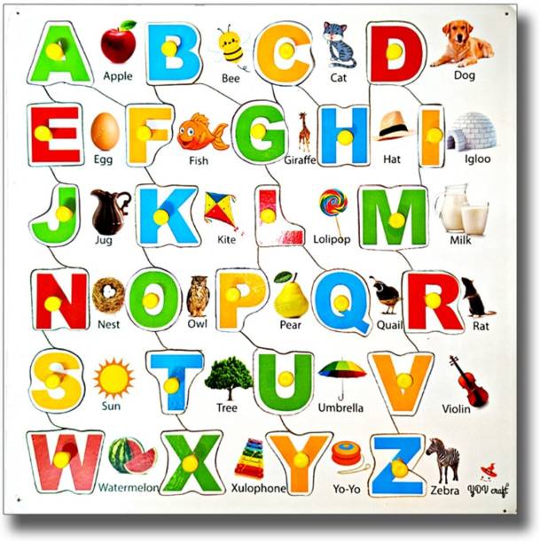 YDV CRAFT Wooden Capital Alphabet Tray with Picture Knobs, toys for baby kids 3years Board Game Accessories Board Game