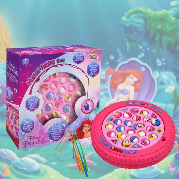 PlayMagic Disney Fishing Game Play Set Princess|21 Fish and 4 Fishing Poles|Kids Age 3+ Party & Fun Board Game
