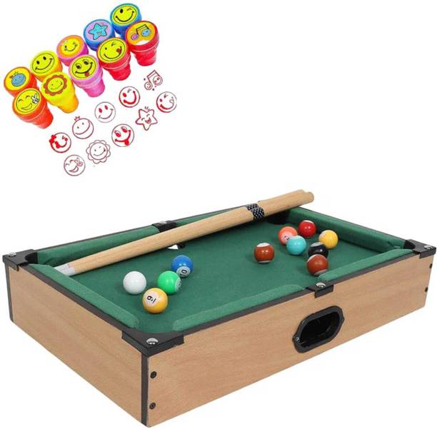 Premio Coppex Wooden Mini Snooker Table with 2 Sticks & 16 Balls+FREE Emoji Stamp Strategy & War Board Game