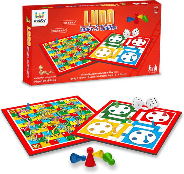 Webby Ludo with Snack and Ladders Double Sided Family Board Game for Kids and Adults Party & Fun Board Game