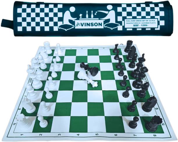 Vinsonsports 17x17 FIDE Tournament Chess Set with Vinyl Roll-up Mat, 32 Pieces,2 Queens & Bag Board Game Accessories