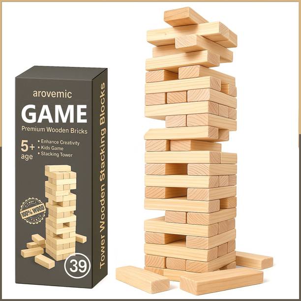 arovemic Classic Wooden Jenga Stacking Tower Game – 39 Janga Blocks for Kids & Adults Board Game Accessories