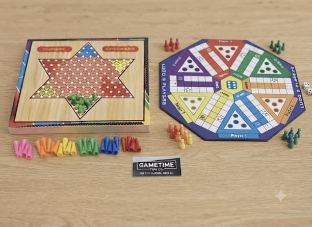 Ss bRro Wooden 2-in-1 Reversible Chinese Checkers & 6-Player Ludo Board Game Strategy & War Board Game