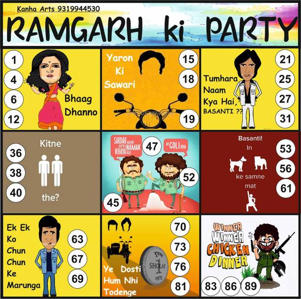 Kanha Arts Ramgarh Ki Party Tambola Tickets kity party theme size 6 by 6 inch 18 Cards Party & Fun Board Game