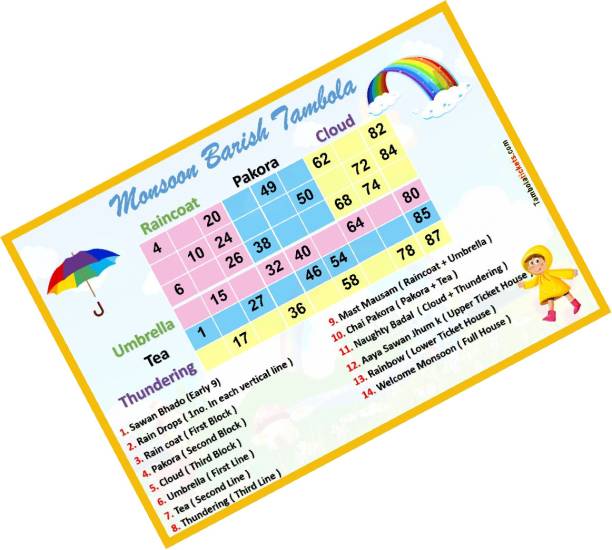 Tambola Tickets Monsoon Barish Sawaan Theme Tambola Housie Bingo Tickets ( 24 unique cards) Board Game Accessories Board Game