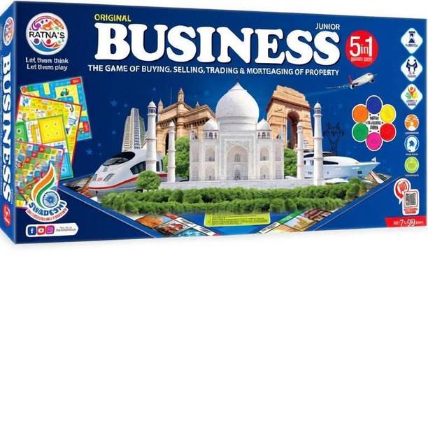 DMCART Business Board Game Junior 5 in 1 Family Trading Game for Kids & Adults Money & Assets Board Game