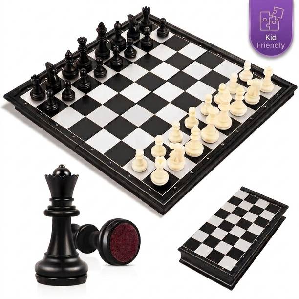 Trovixo Complete Folding Chess Set with Storage Slots for Portable Strategy Play Educational Board Games
