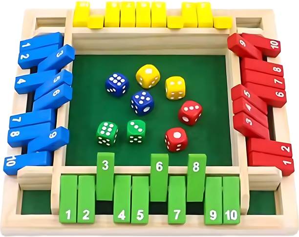 MARA BOMMAI Shut The Box Wooden Board Game for Kids & Adults – 4-Sided Dice Game with 8 Dice Educational Board Games