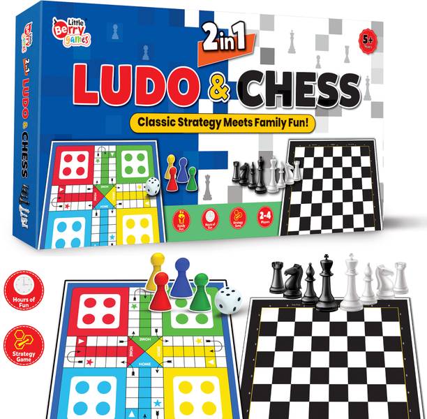Little Berry Junior Ludo and Chess Board Game for Kids & Adults - 11" x 11" Board Game Set Educational Board Games