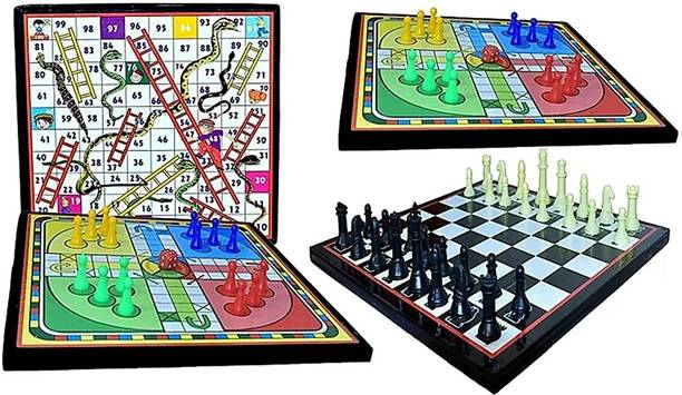 Spocco Wooden Ludo Game Snakes Ladders & Chess Board (16x16 Inch)WC15 Party & Fun Board Game