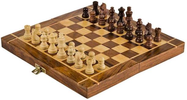 ADA Handicraft Professional Travel-Friendly Natural Wood Folding Chess Set with 32 Pieces Strategy & War Board Game