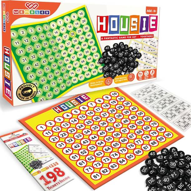 Wembley Housie Tambola Game Set with 90 Tiles & 198 Tickets Family Party Board Game Set Educational Board Games