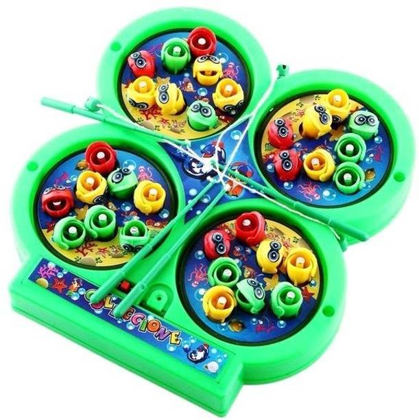 Riddhi Crafts Kids Fish Catching Game with Sound, Fishing Game 32 Pieces Fish & 4 Fishing Rod Board Game Accessories