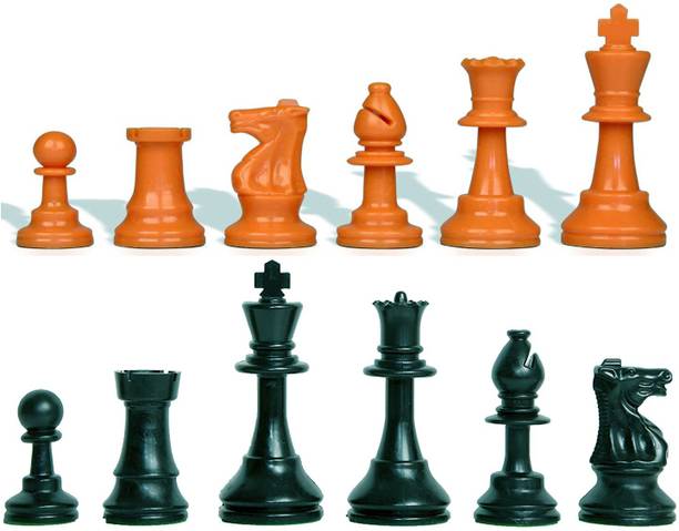 HK Sport & Toys Set of 32 Solid Plastic Chess Pieces | Chess Set | Chess Coin (Black and Orange) Board Game Accessories