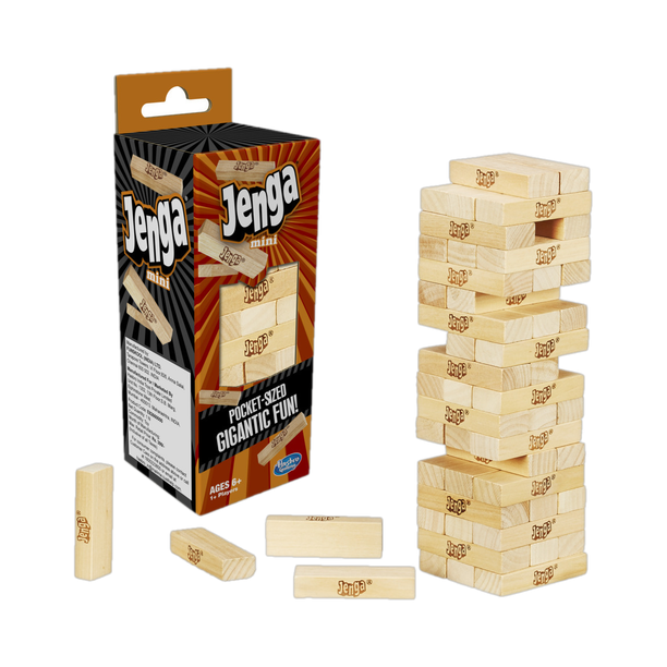 HASBRO GAMING Jenga Mini Game, Hardwood Block Stacking Tower Game Strategy & War Board Game