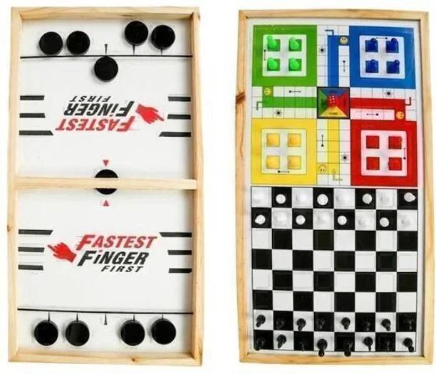 Tvm 3in1 String Hockey with Chess and Ludo, Fast Sling Puck Game Board Game Accessories