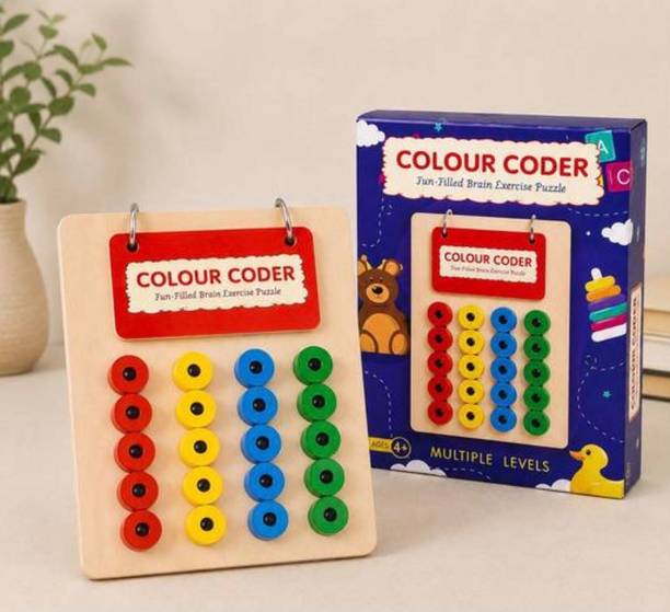 KIDOHOMEESSENTIALS Wooden Colour Coder Brain Puzzle Game for Kids | Educational Learning Toy 4+ Board Game Accessories