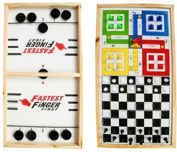 VEDIVA 3in1 String Hockey with Chess and Ludo, Fast Sling Puck Game Board String Hockey Party & Fun Board Game