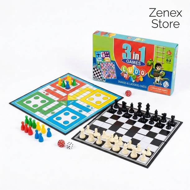 Zenex store 3 in 1 Family Board Game Chess, Ludo & Snakes and Ladders Board Game Accessories