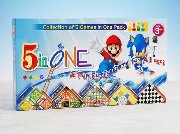 amgo 5 in 1 Board Game Set | Ludo, Snakes & Ladders, Chess, Chinese Checkers & More Party & Fun Board Game