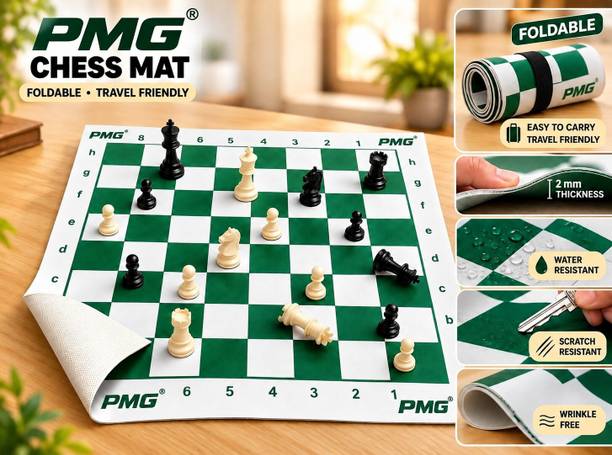 PMG 18x18 FIDE Tournament Chess Vinyl Roll-up Mat, 32 Pieces Chessmen Set, Educational Board Games
