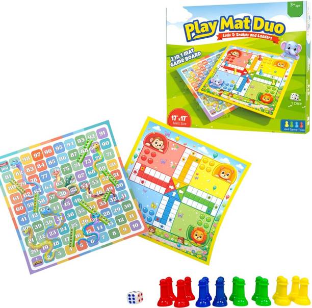 Glenston Play Mat Duo Jumbo Size Ludo & Snakes Ladder Game Set Party & Fun Board Game