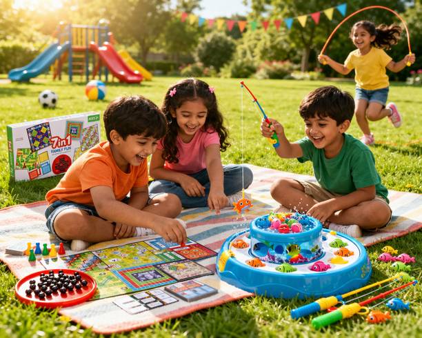 Online Aangan Kids Activity Combo – Fishing Game + 7 in 1 Board Game + Skipping Rope Set Board Game Accessories