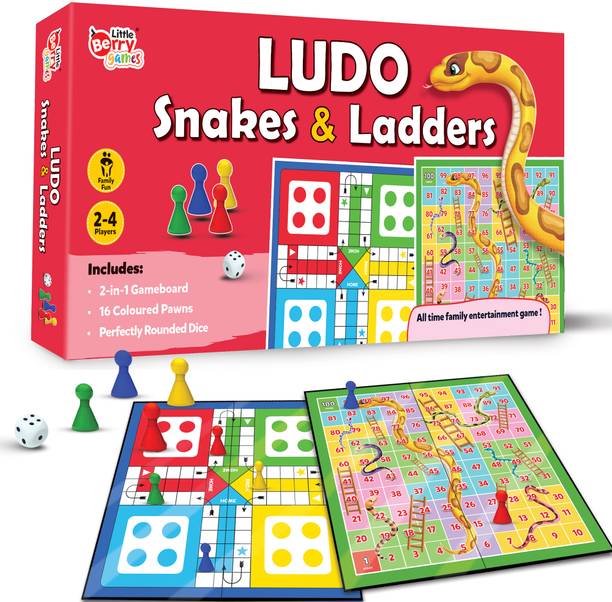 Little Berry Junior Ludo and Snakes & Ladders Board Game Set for Kids - 11" x 11" Board Game Party & Fun Board Game
