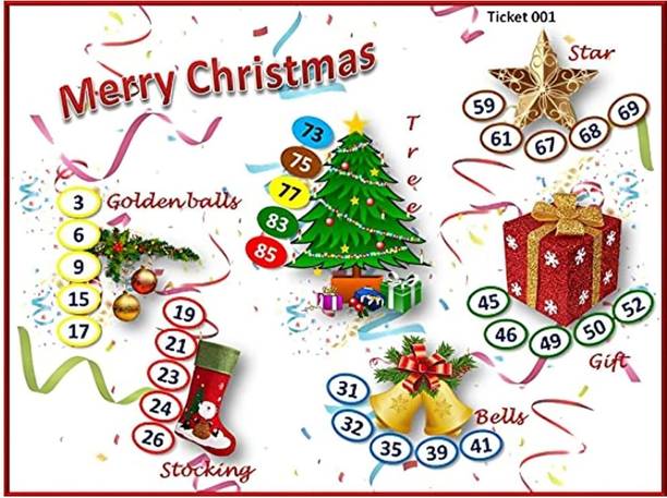 UltPult Tambola Christmas Merry Theme Housie Bingo English (15 Tickets) Kitty Party Board Game Accessories