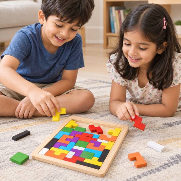 HomeHuum Wooden Puzzle Toy for Kids - Building Blocks Educational Board Games