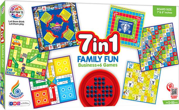 Ratnas 7 in 1 Board Game (1223) Brainvita,Business,Ludo,Snakes & Ladders and more Party & Fun Board Game