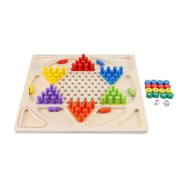 KNK Infotain Wooden Frame Chinese Checkers + Ludo 2 in 1 Board Game Party & Fun Board Game