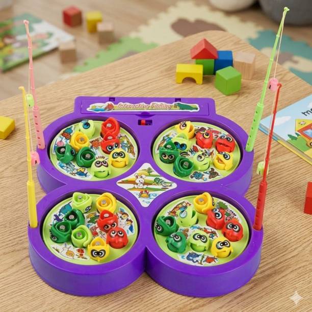 MOVE TOYS Fish Catching Game with 32 Pieces Fishes and 4 Fishing Rod Fishing Game for Kids Party & Fun Board Game