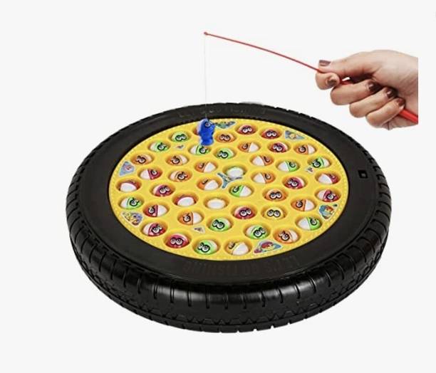 Braintastic Musical Rotating Big Round Tyre Fishing Catching Game Toy with 45 Fishes Party & Fun Board Game