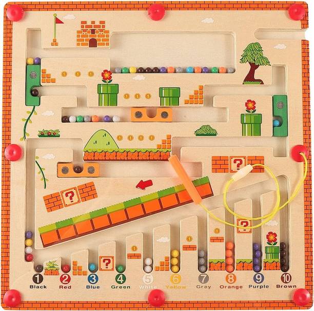 BUYBEAT Wooden Magnetic Maze Puzzle Board for Kids Educational Toy Board Game Accessories