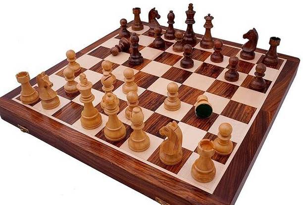 Thinkoo 10x10 Inch Wooden Magnetic Foldable Chess Set with 2 Extra Queens, Brown Strategy & War Board Game