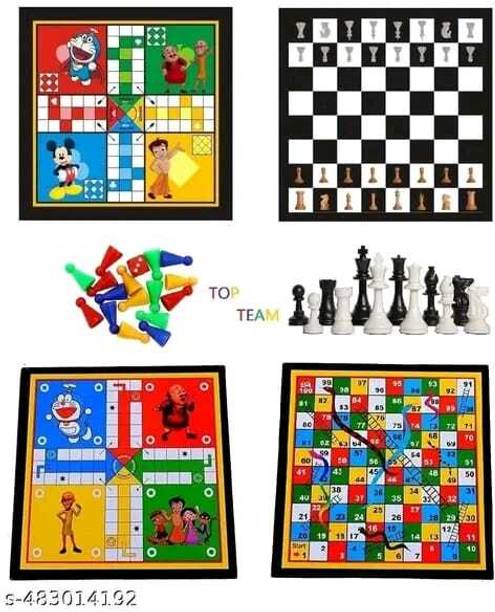 Kishu sports Wooden Combo Ludo, snake Ladder and Chess Play Board for kids with all dice Party & Fun Board Game