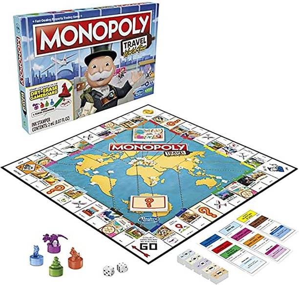Monopoly Travel World Tour Board Game, for Families and Kids Dry-Erase Gameboard Board Game Accessories