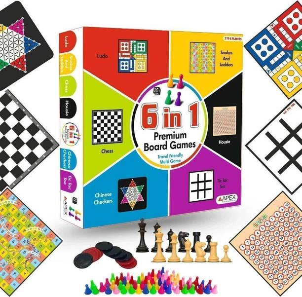 Jasin and co 6 in 1 Board Game Housie chess Ludo Tic Tac Toe Snakes &Ladder Chinese checkers Party & Fun Board Game